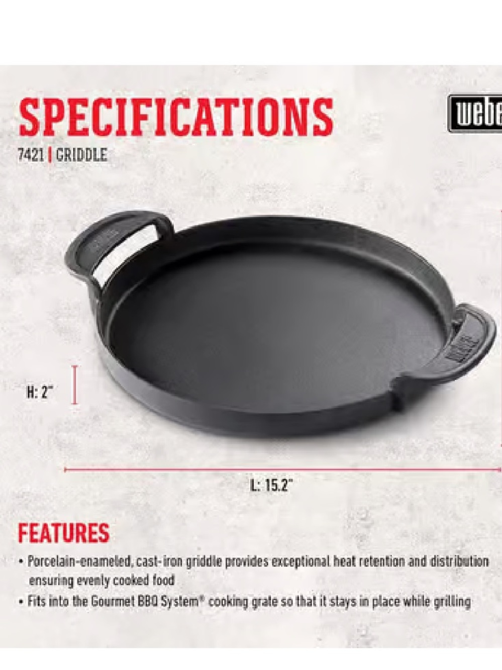 Weber Gourmet BBQ System Cast Iron/Porcelain Grill Top Griddle